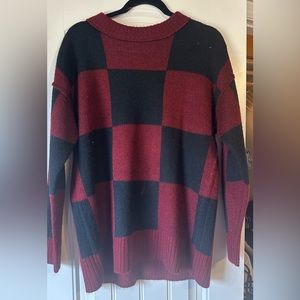 Arizona Jean Company crew neck sweater, black and red checkered, size Medium